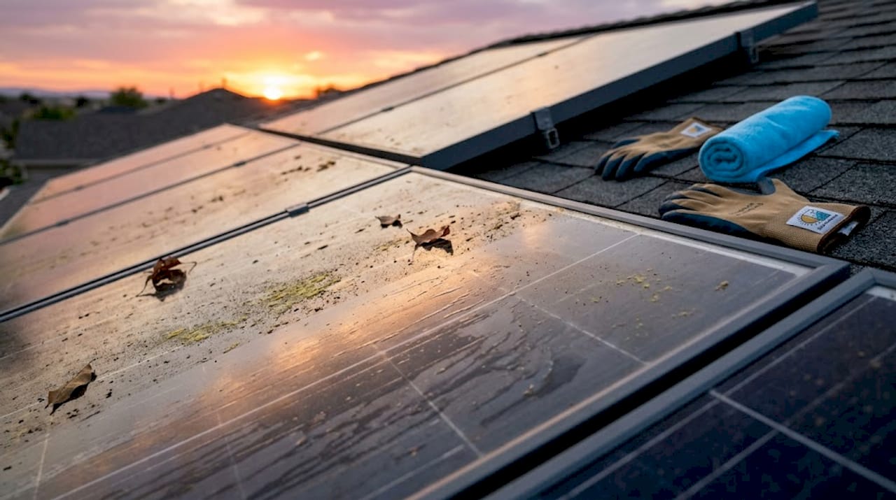 Dirty solar panels showing loss of efficiency