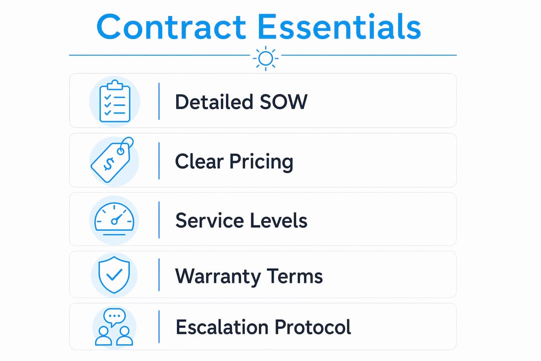 Infographic highlighting key solar cleaning contract elements