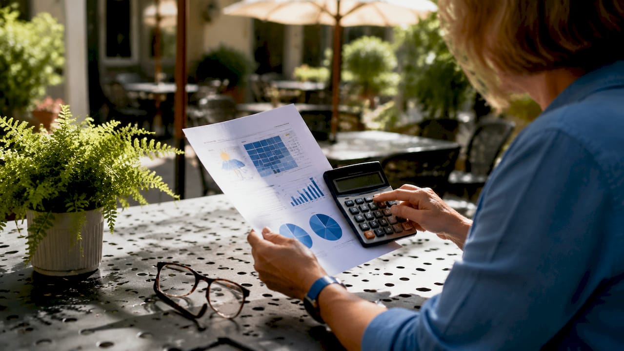 Hands calculating solar cleaning cost savings