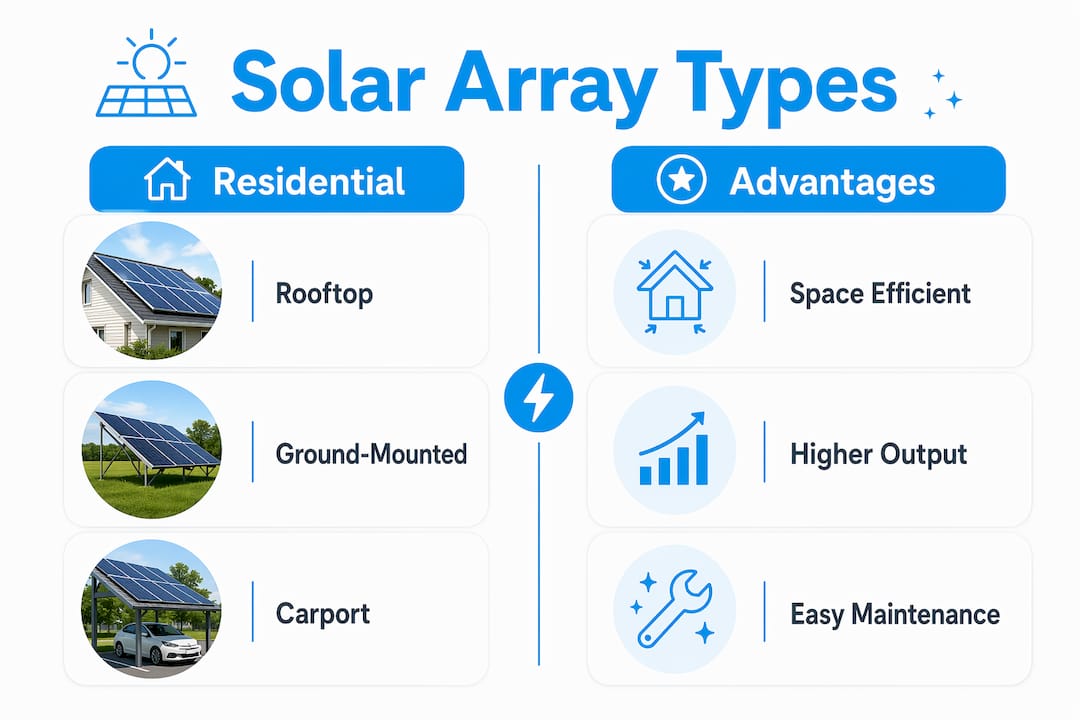 Infographic comparing solar array types and advantages