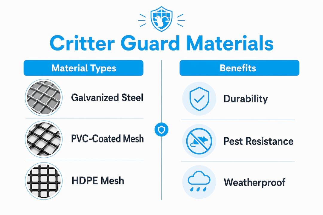 Infographic comparing critter guard materials and benefits