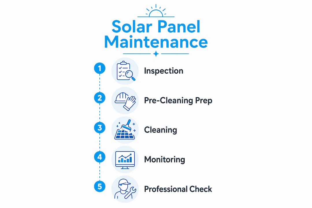 Infographic outlining solar panel maintenance steps
