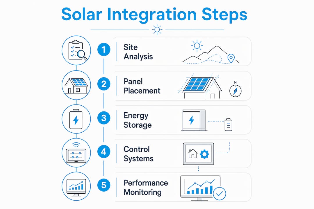 Infographic showing solar integration key design steps