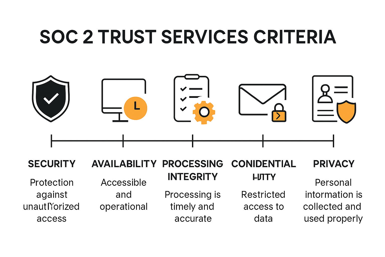 Infographic showing the five SOC 2 Trust Services Criteria.