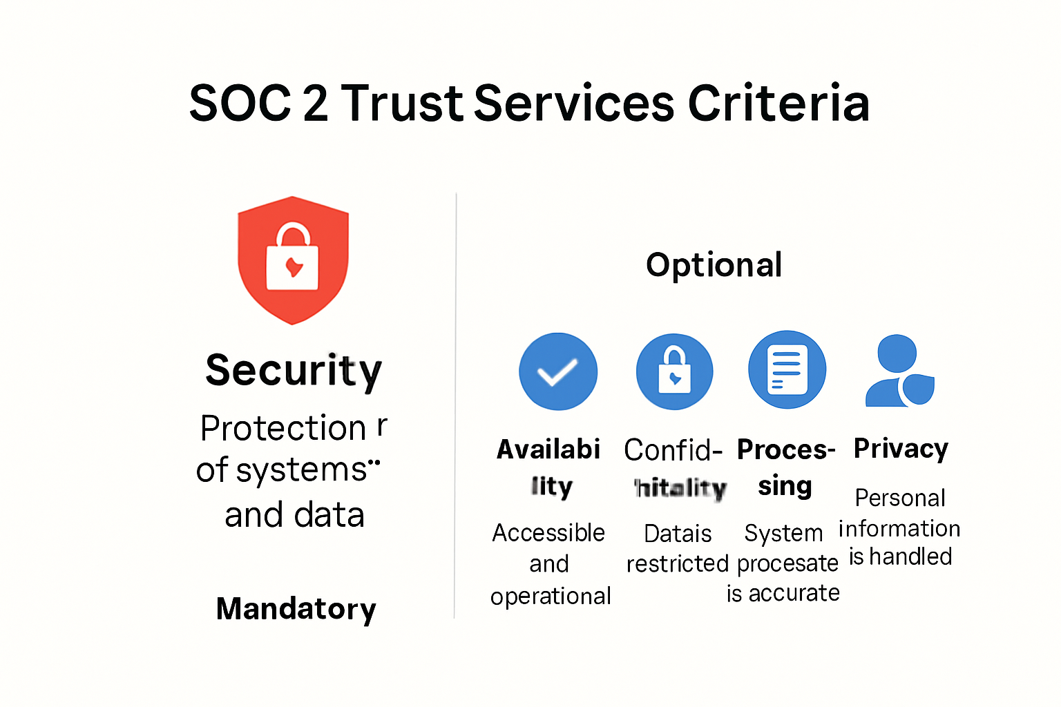 SOC 2 Five Trust Services Criteria infographic showing main categories