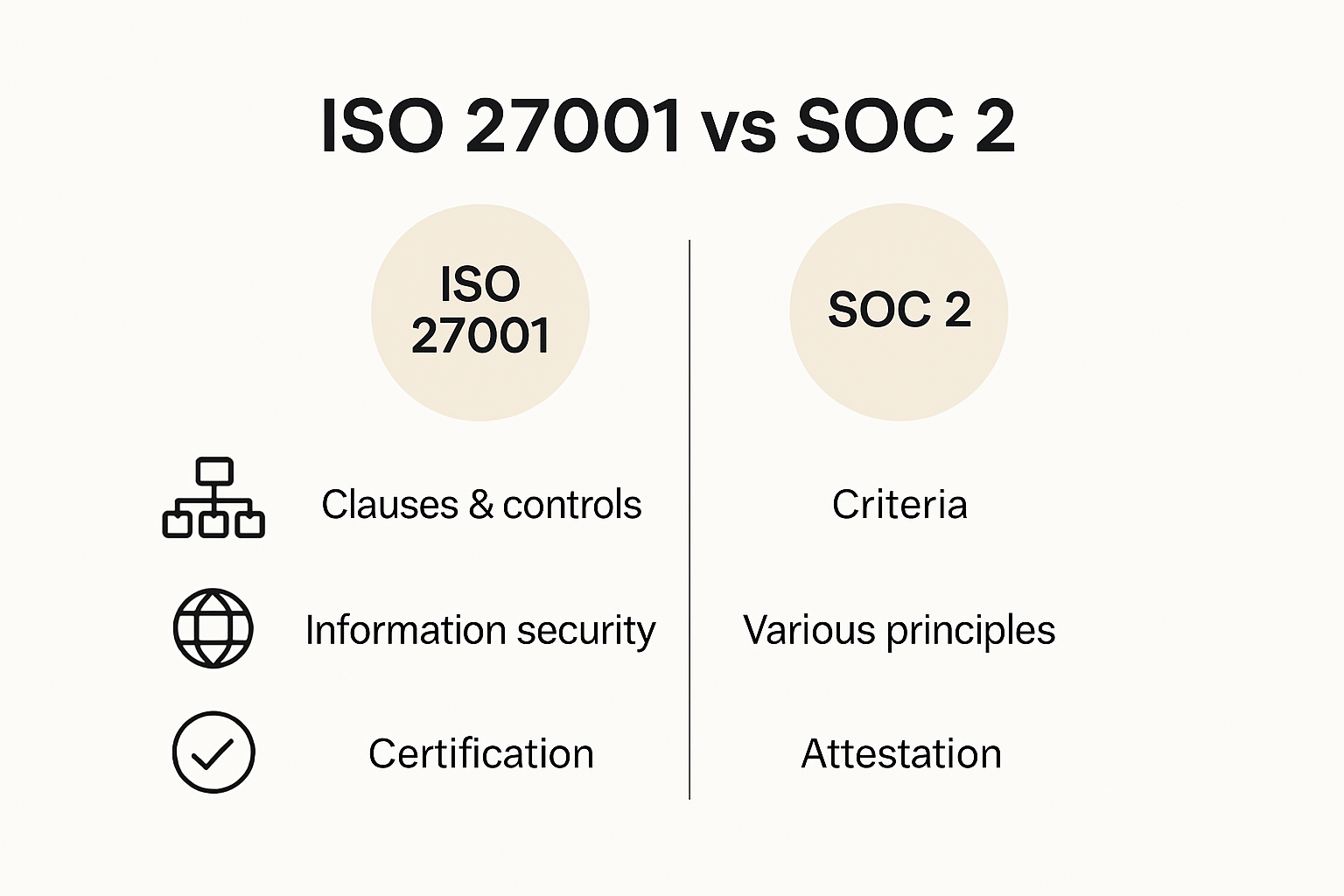 Comparison infographic: ISO 27001 vs SOC 2 frameworks