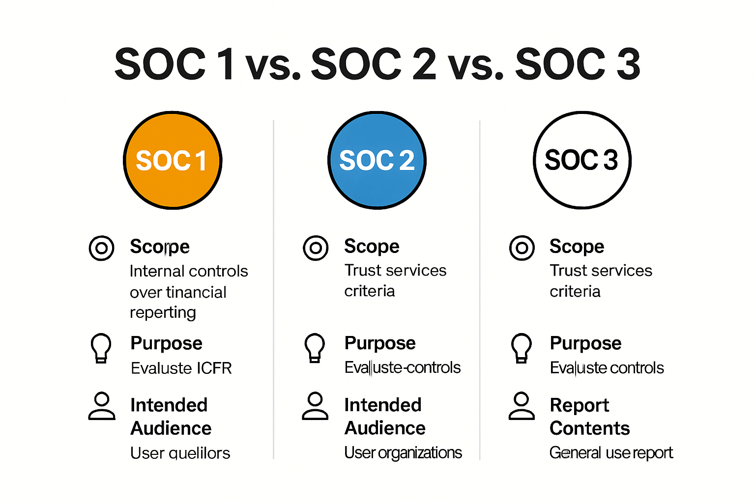 Infographic comparing SOC 1, SOC 2, and SOC 3 reports