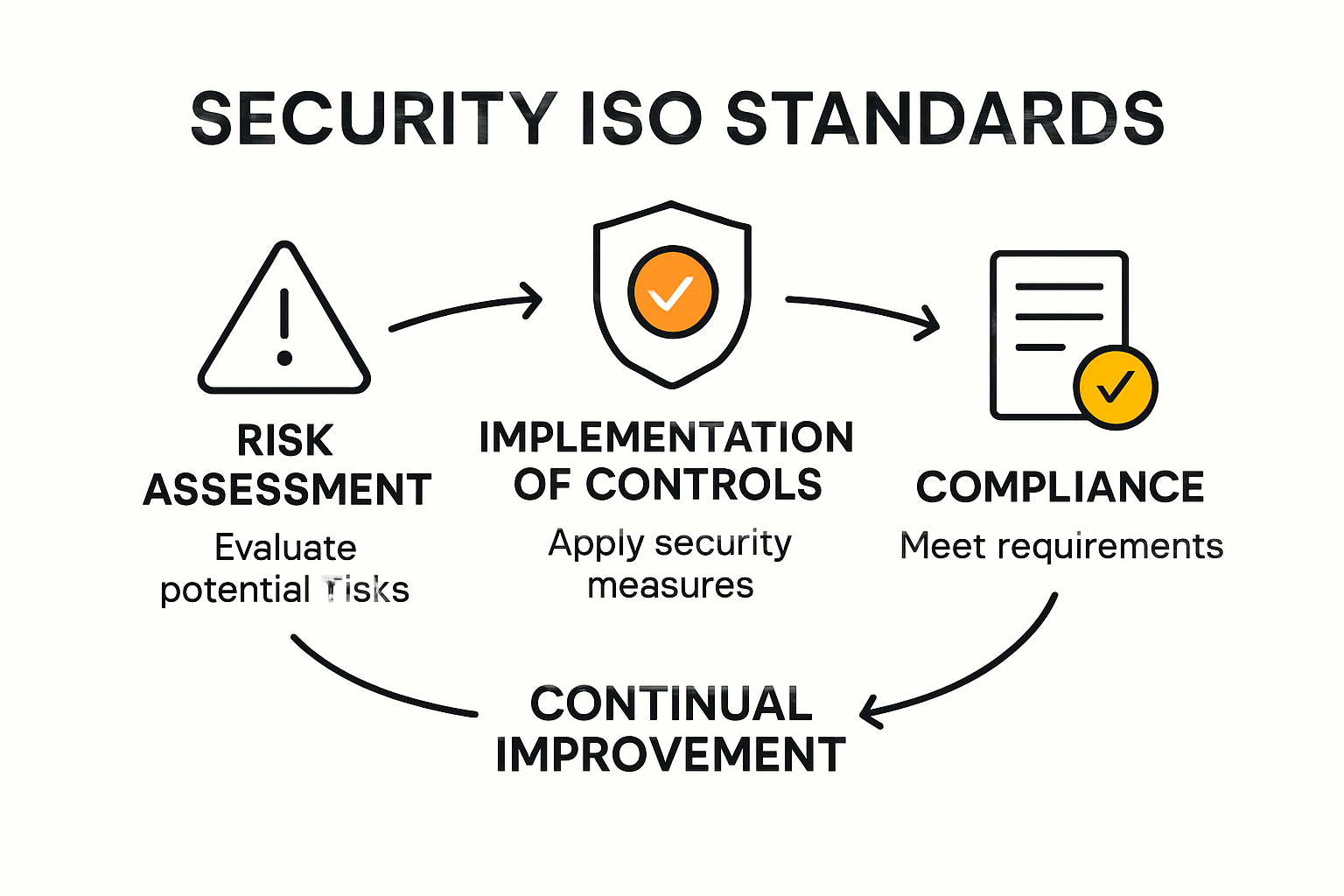 Infographic illustrating security ISO standards framework and process steps