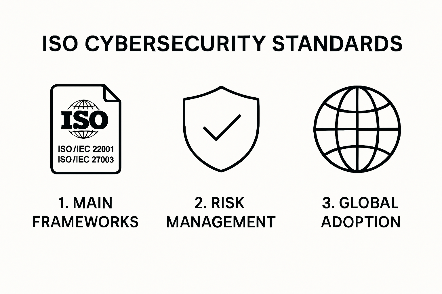 Infographic explaining key ISO cybersecurity standards and frameworks