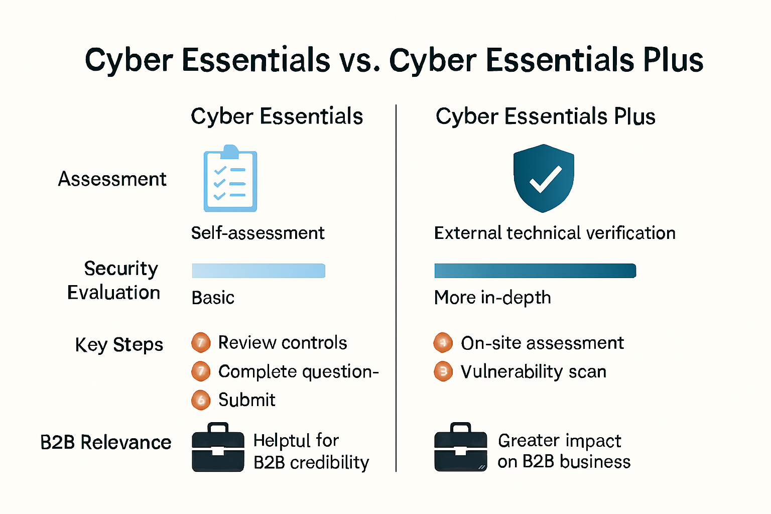 Cyber Essentials vs Cyber Essentials Plus comparison infographic