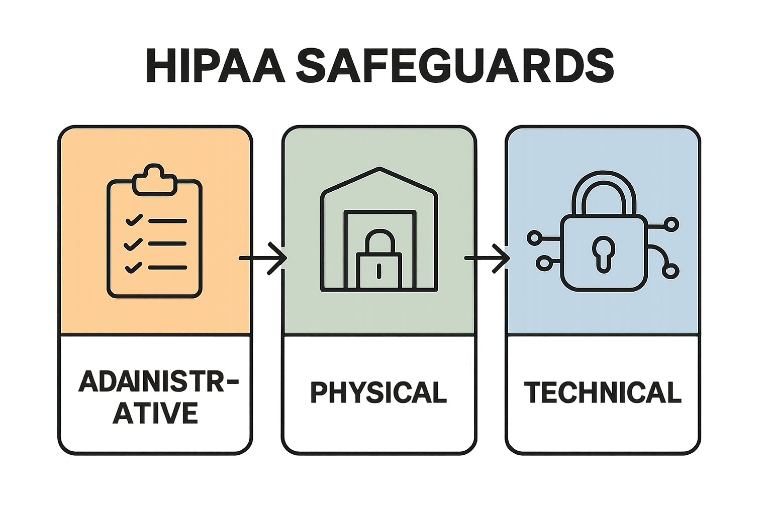 Three HIPAA safeguard types visualized with icons