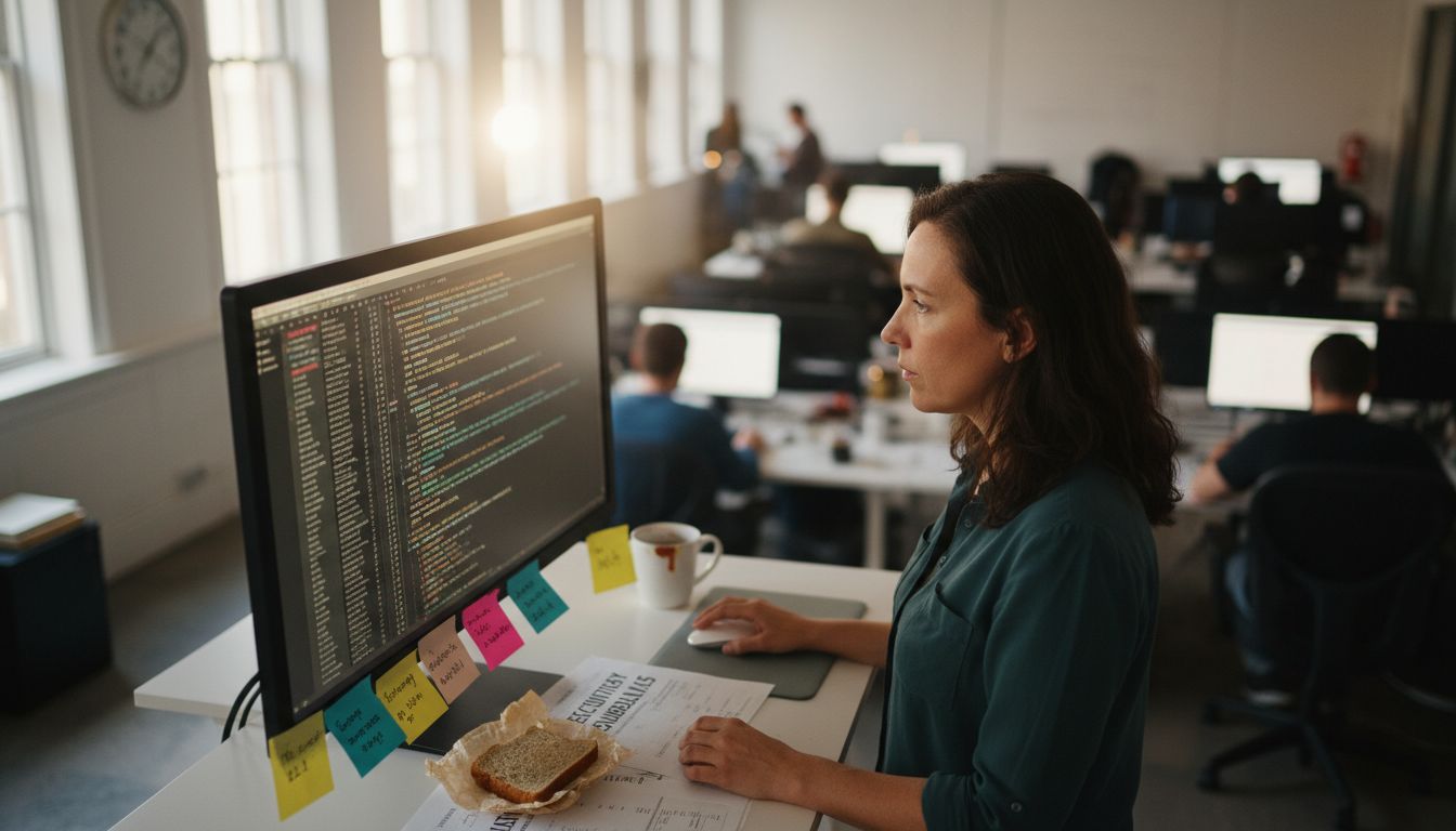 Developer reviewing code for security standards