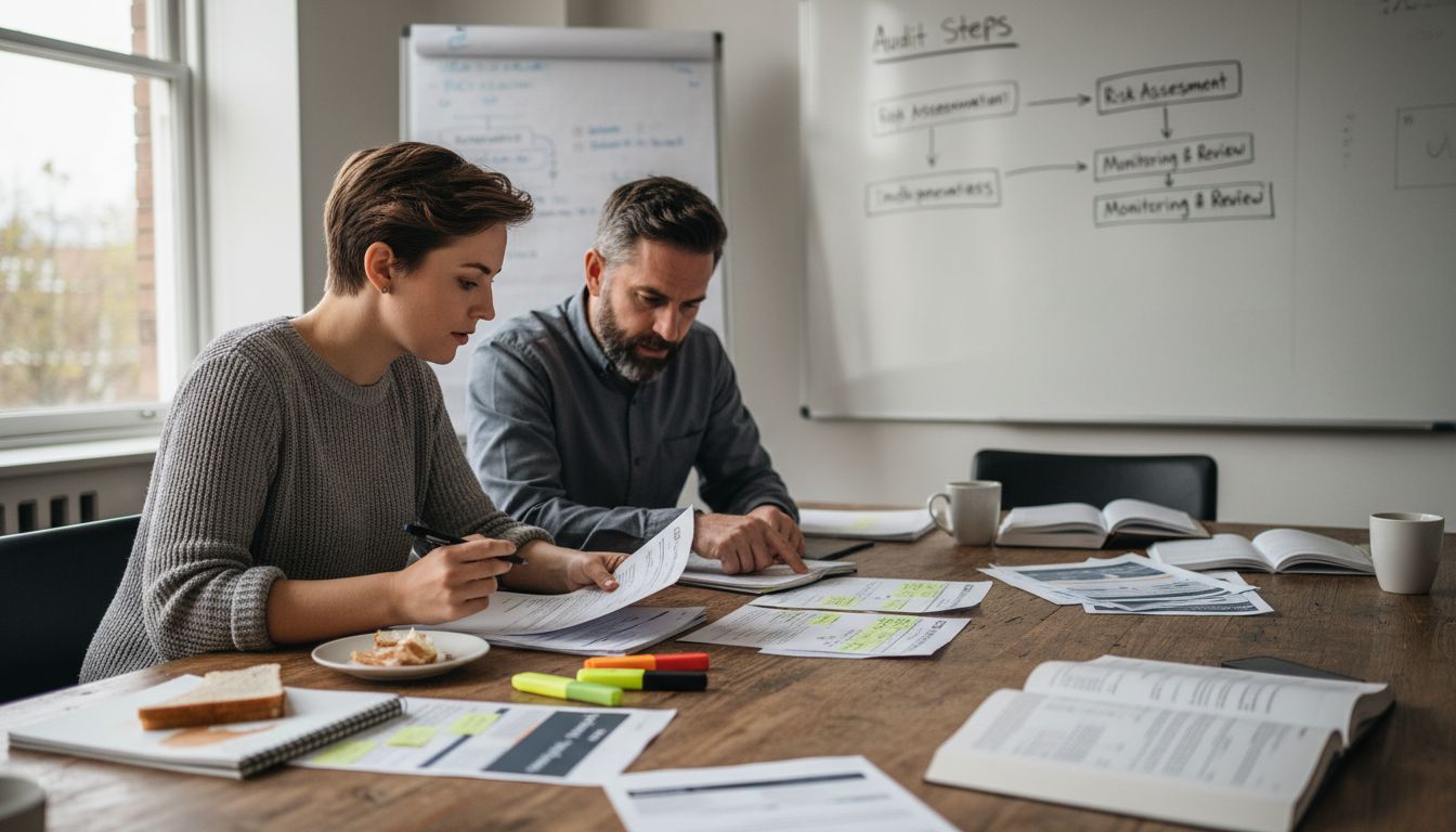 Colleagues discussing ISO 27001 exam preparation