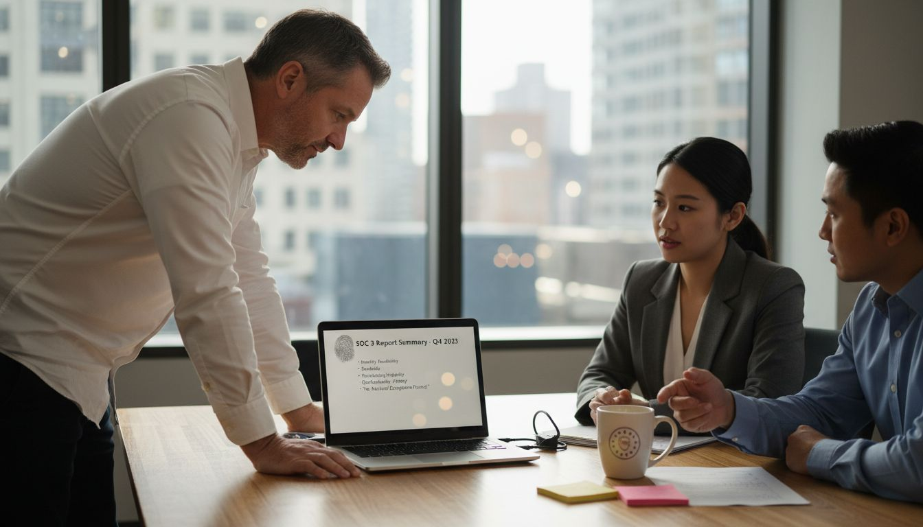 Manager shows SOC 3 summary in meeting room