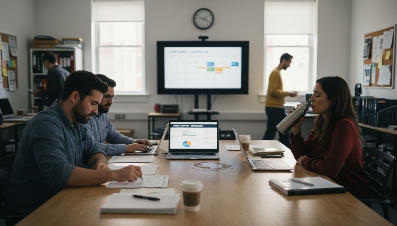 Team using risk management platform in project room