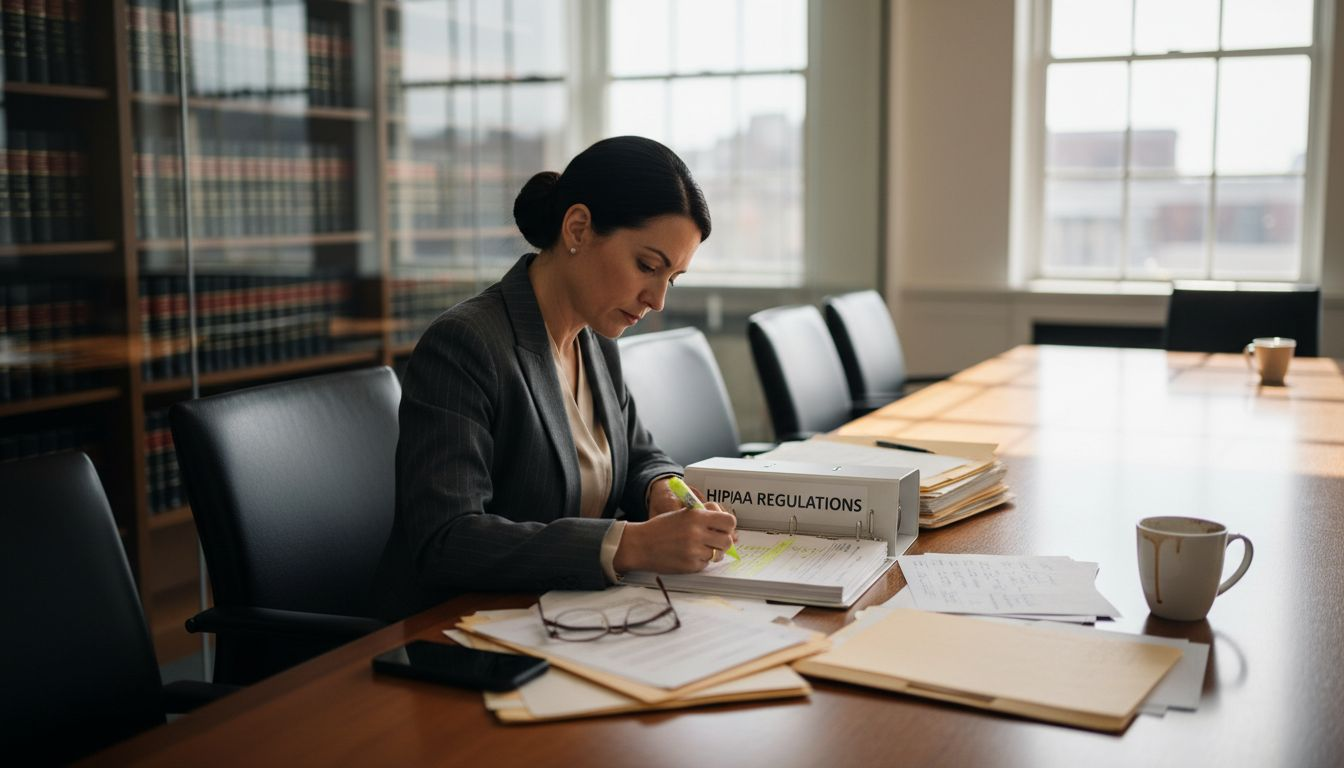 Attorney reviewing HIPAA regulation binder