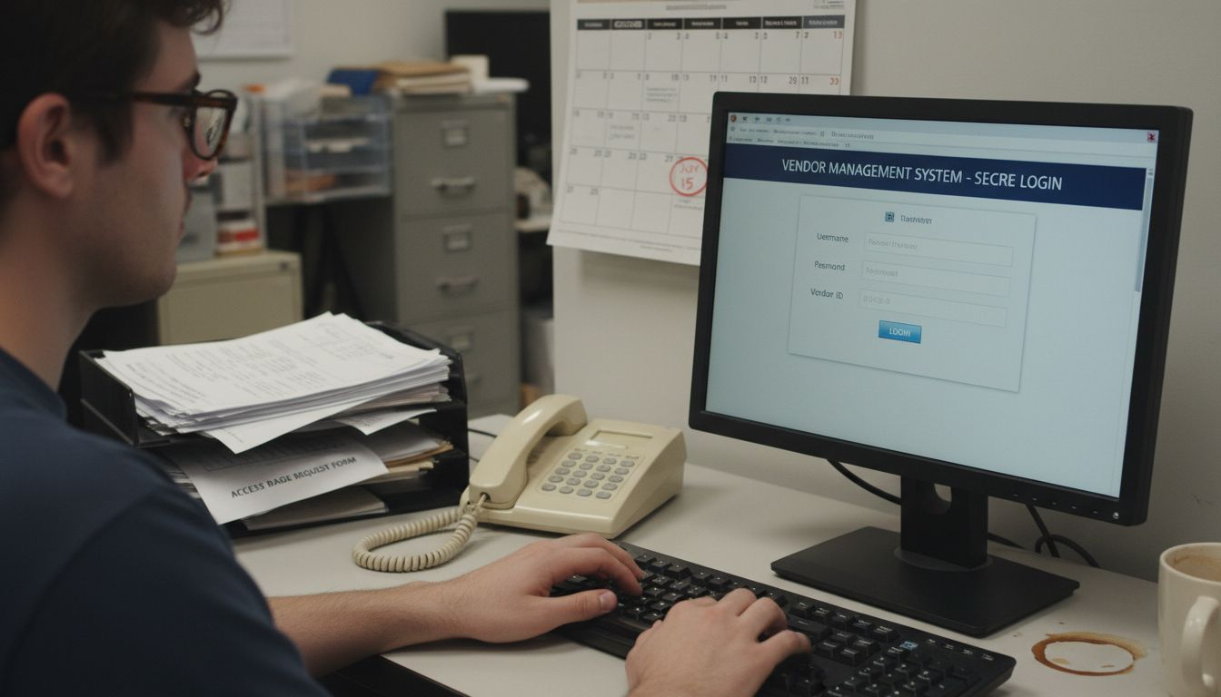 Employee entering vendor data securely