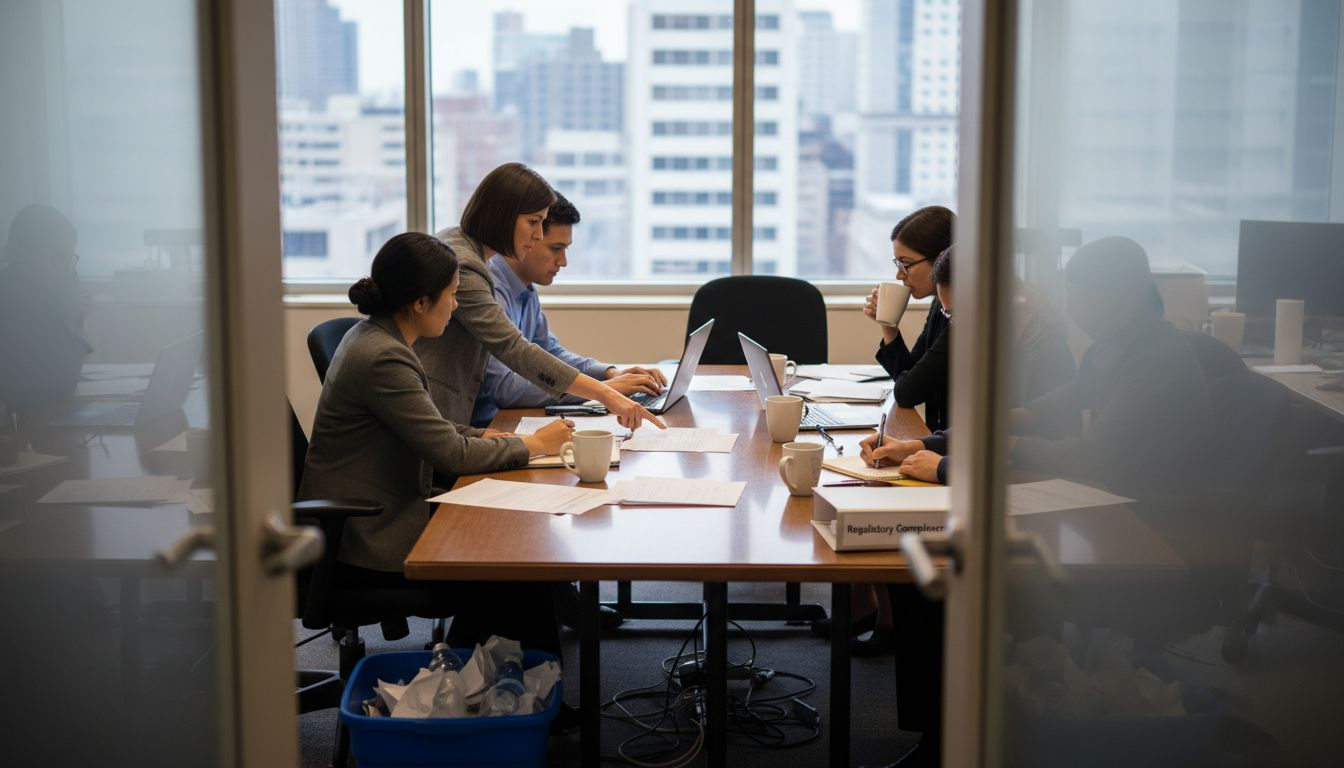 AI compliance team meeting in conference room