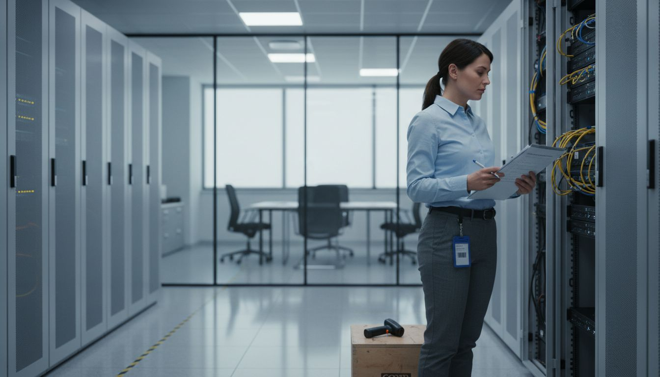 Assessor inspecting server room for PCI audit