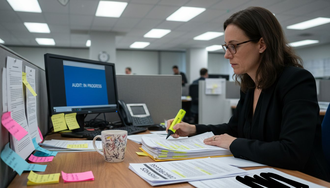 Compliance manager reviewing vendor paperwork