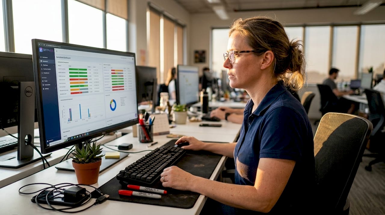 IT manager reviewing compliance automation dashboard