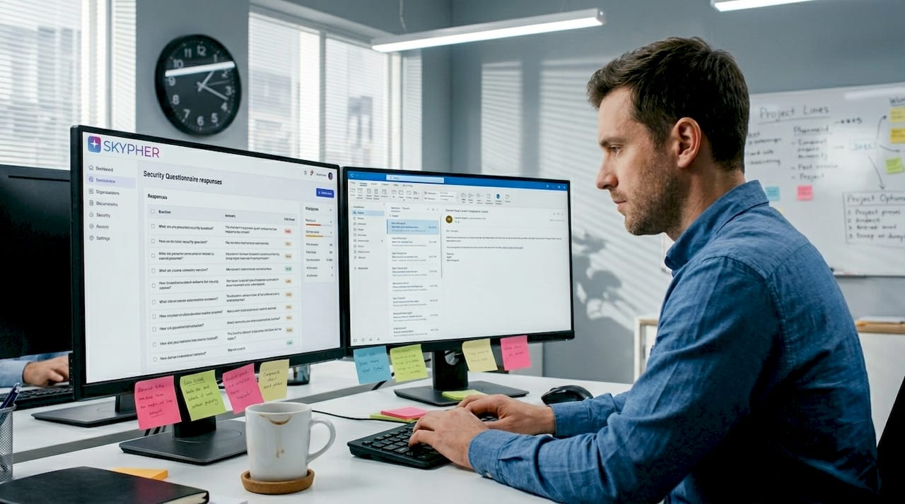 Engineer using AI platform for questionnaire responses