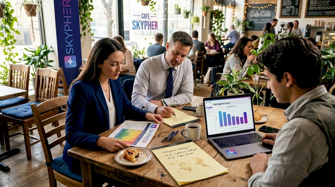 Colleagues review risk register together
