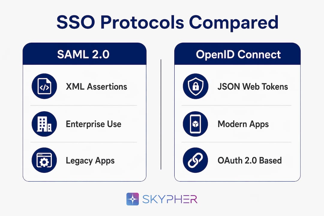 Infographic comparing SAML and OpenID Connect protocols