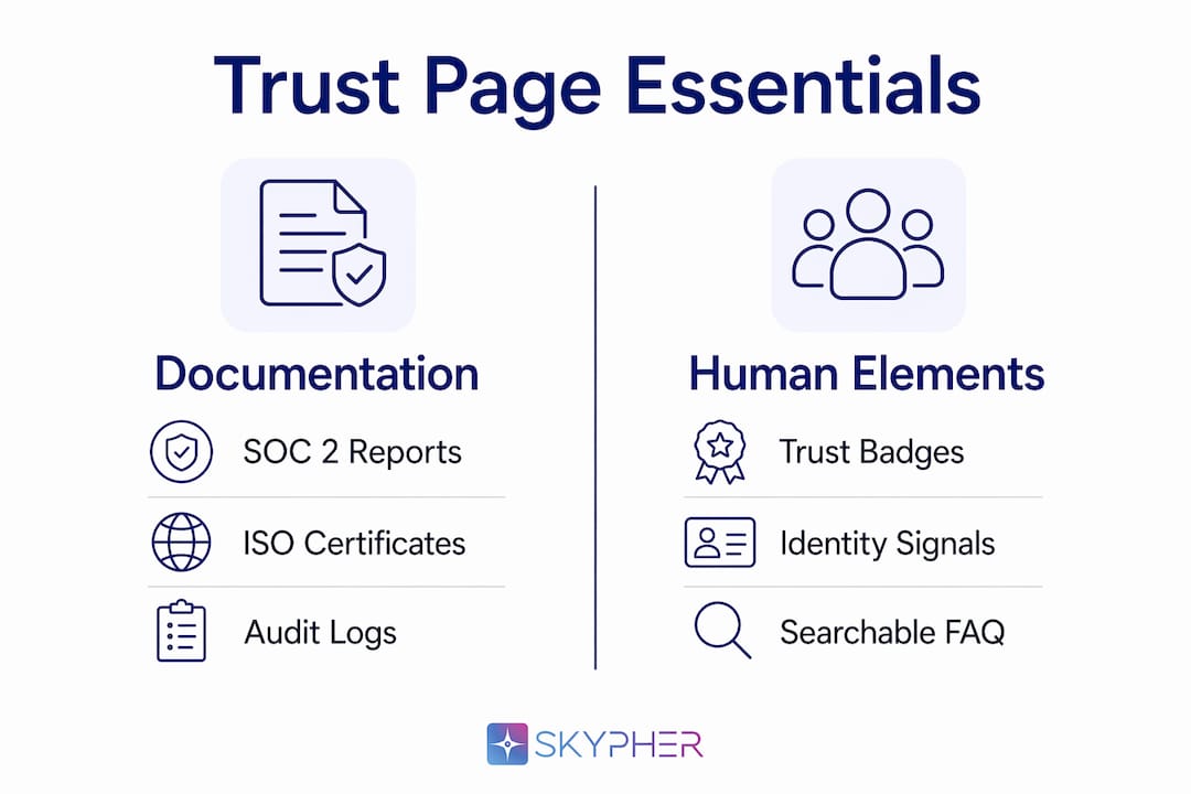 Infographic comparing trust page documentation and human elements
