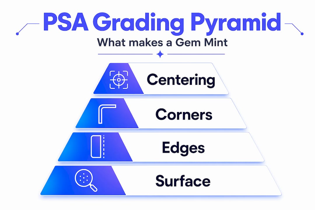 Infographic visualizing PSA grading pyramid criteria