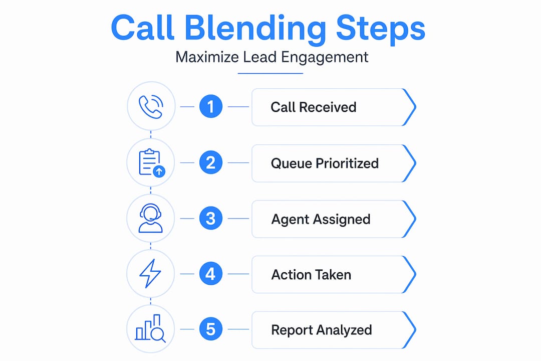 Vertical flow infographic showing call blending steps