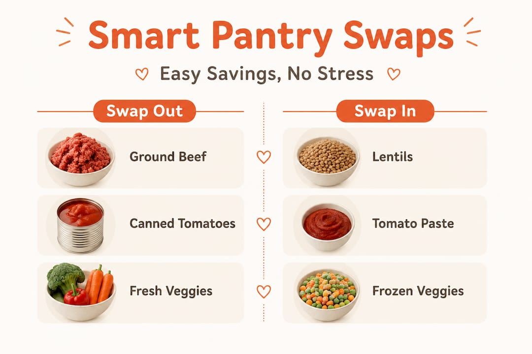 Infographic showing easy budget pantry swaps