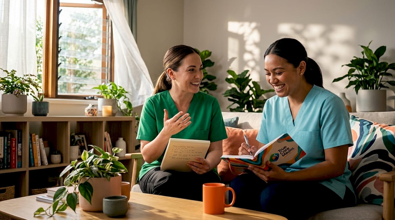 Caregivers share experiences in team meeting
