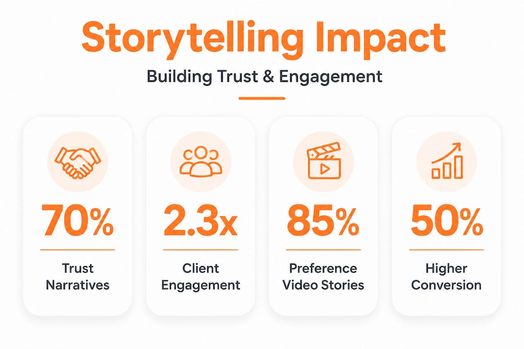 Infographic showing storytelling statistics in home care context