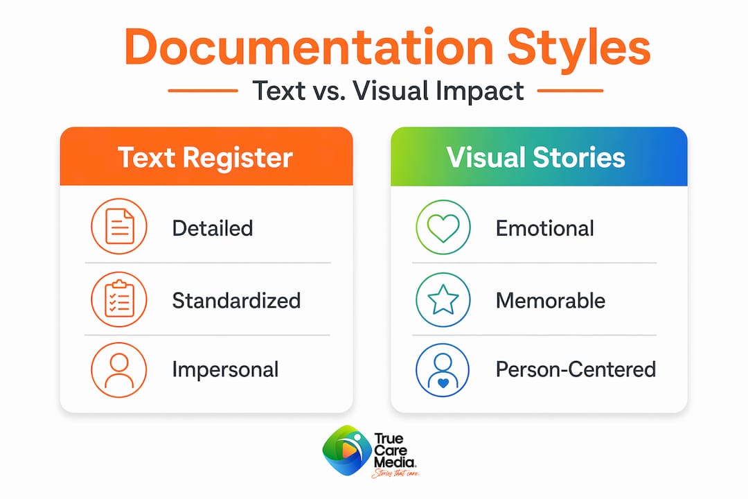 Infographic comparing text and visual documentation