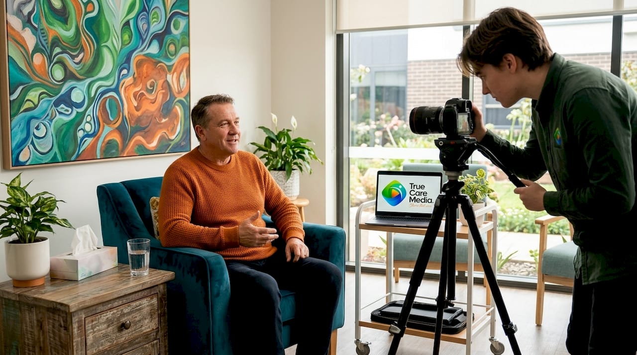 Patient relaxed during testimonial filming