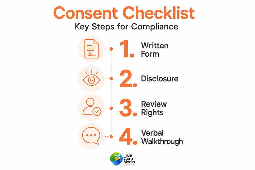 Infographic with key consent steps for testimonials