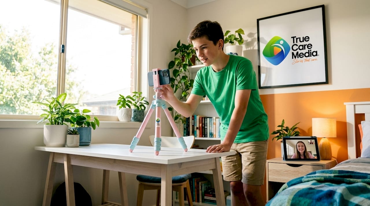 Teen recording video clip in bedroom for decision