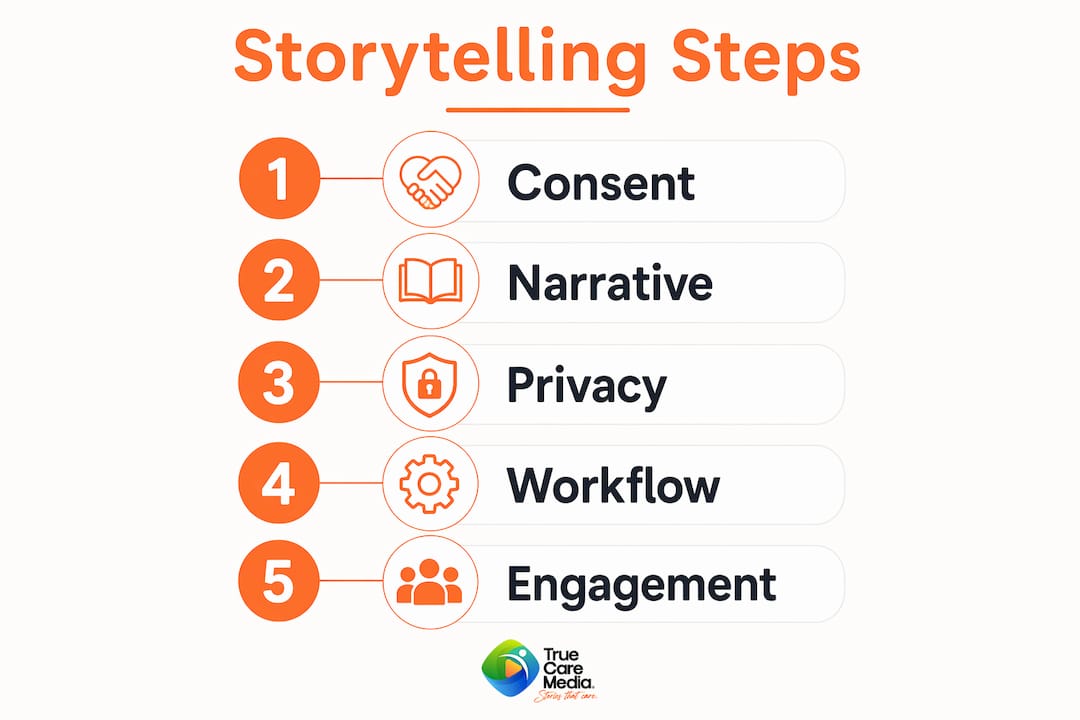 Infographic illustrating clinic storytelling steps