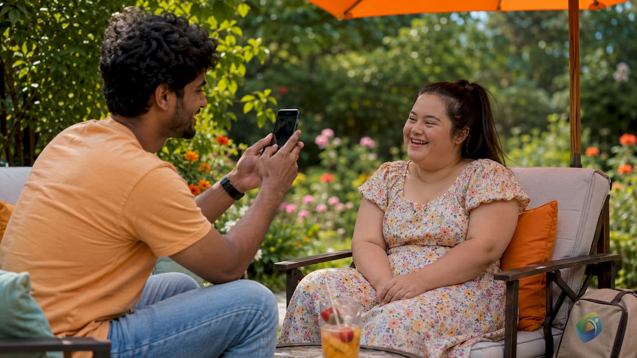 Caregiver filming NDIS participant in home support