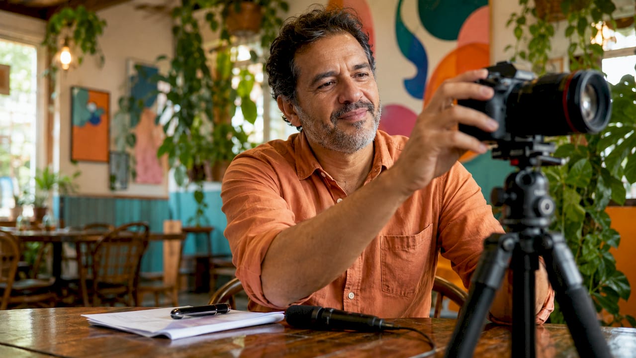Man preparing resident testimonial recording
