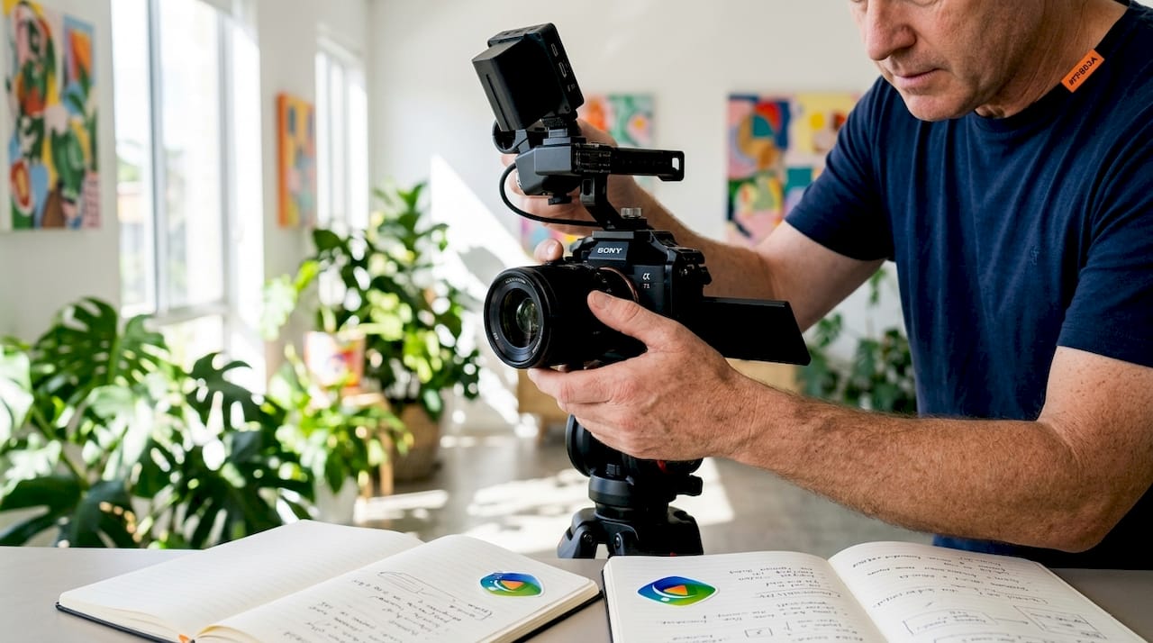 Hands adjusting camera in accessible video production