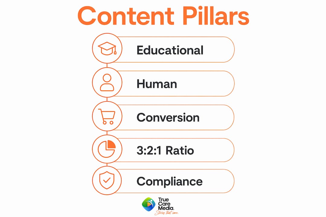 Infographic illustrating allied health content pillars