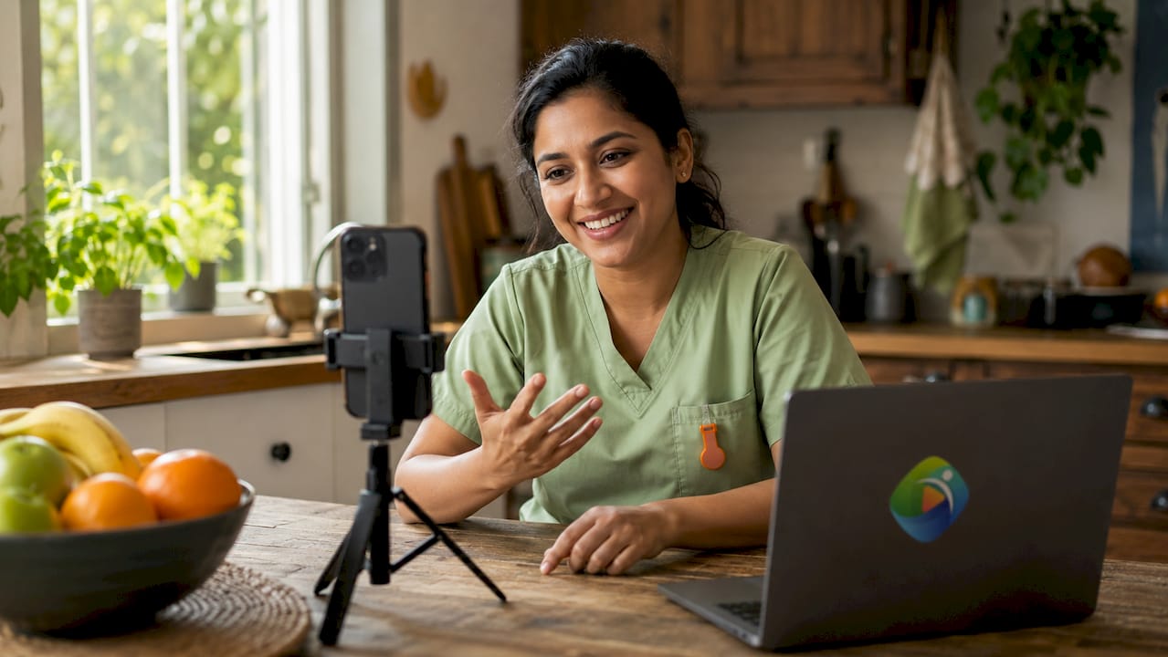 Caregiver recording social media recognition video