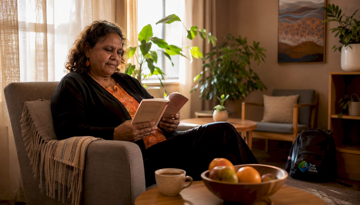 Patient sitting relaxed in clinic waiting room