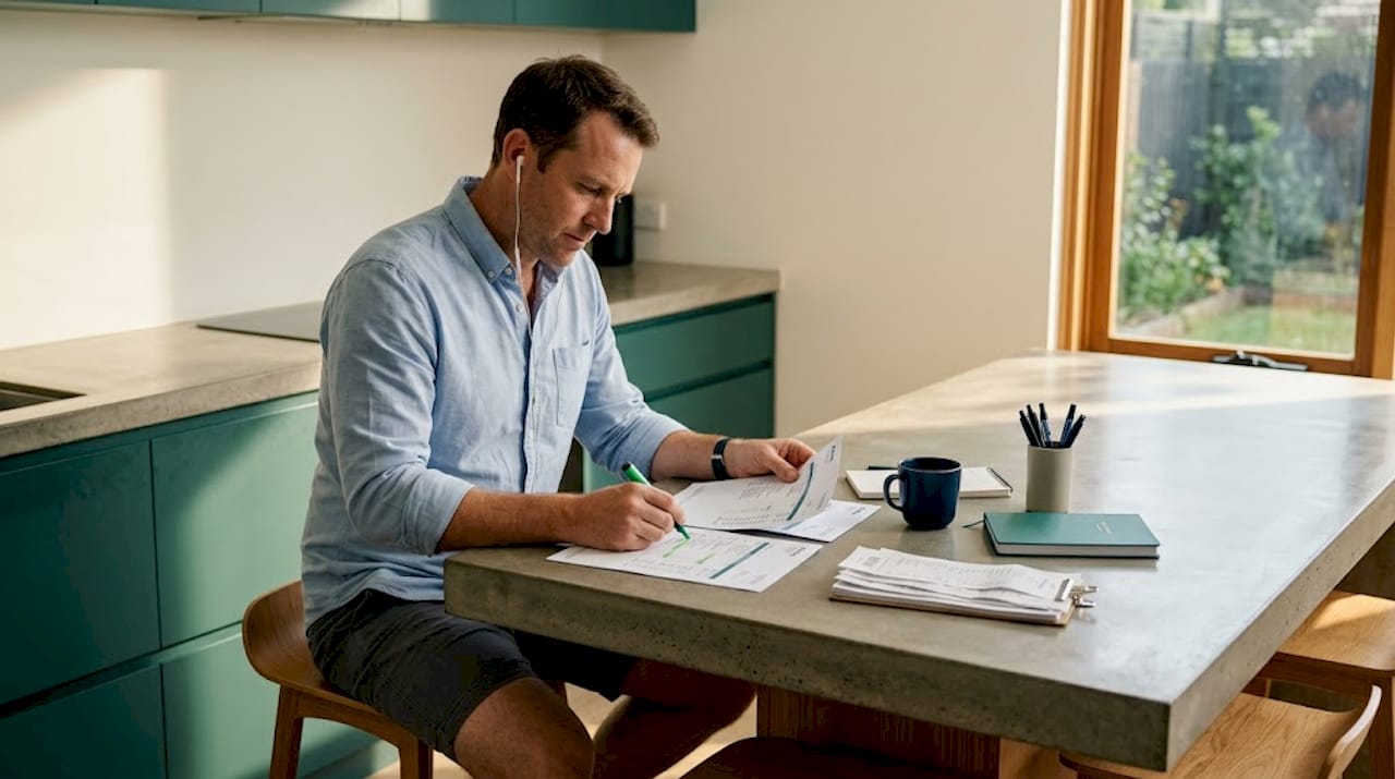 Man sorting business and personal bank records