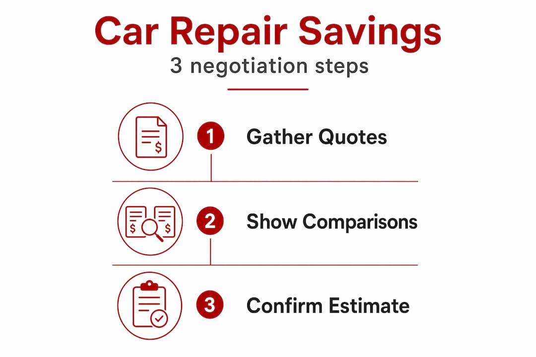 Infographic with three car repair negotiation steps