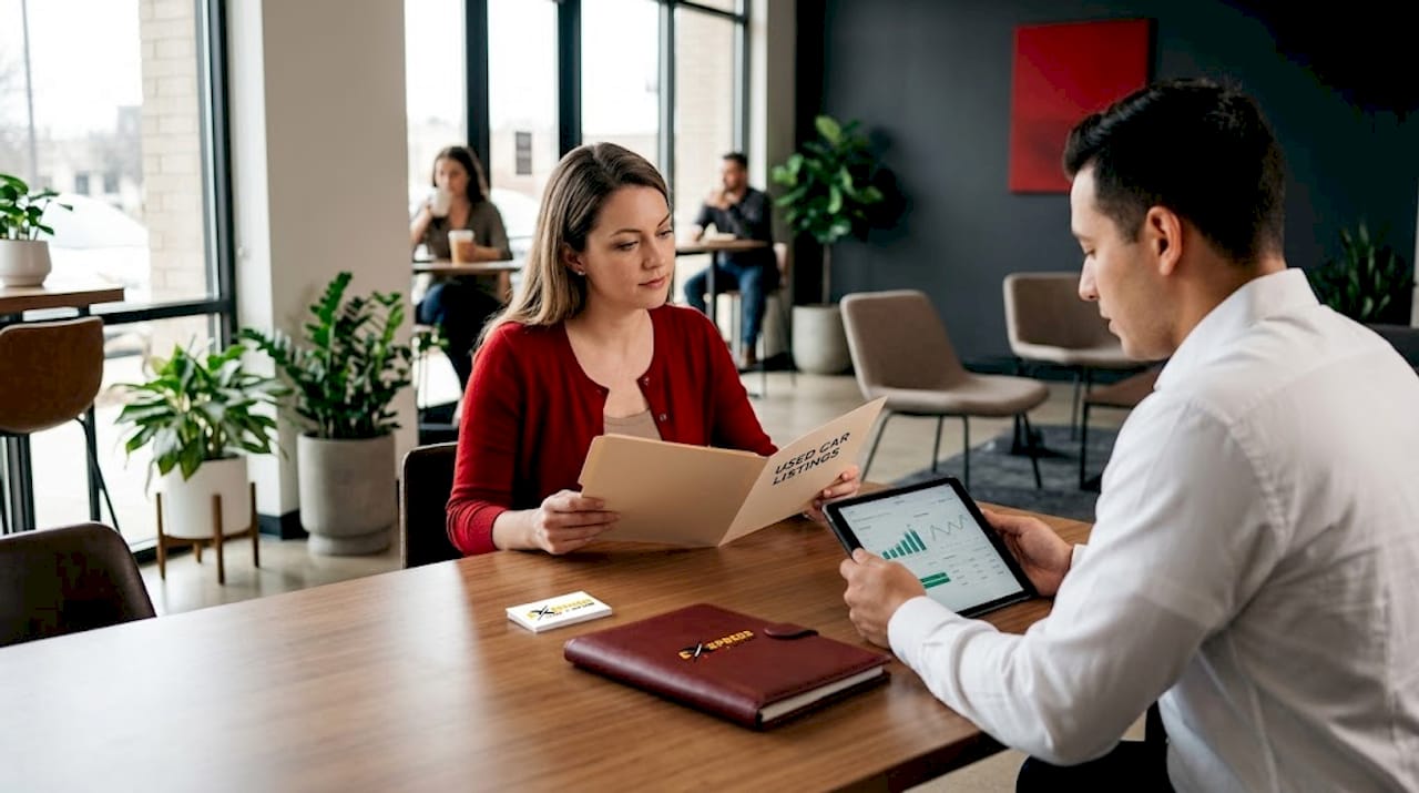 Bank officer reviews used car loan papers