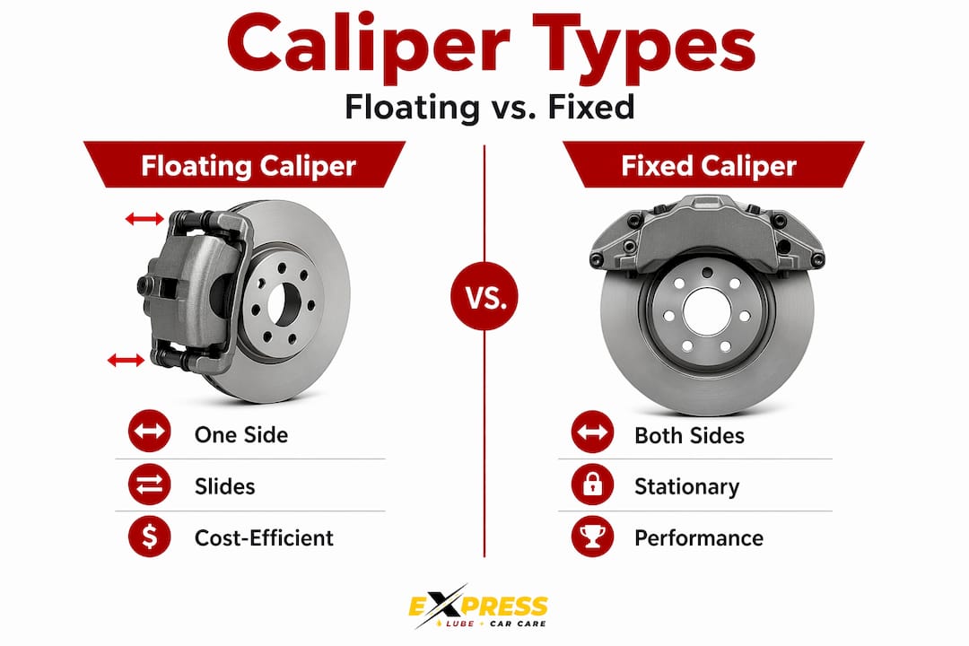 Infographic comparing floating and fixed calipers