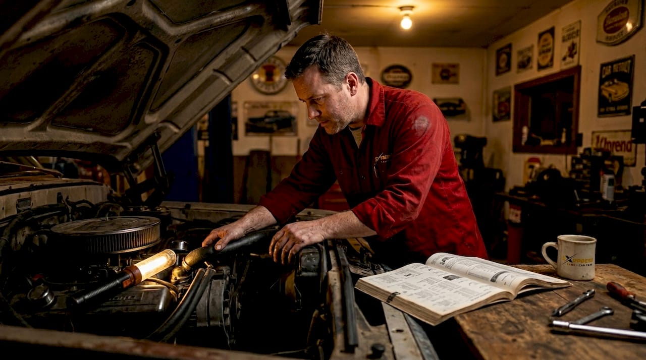Mechanic checks engine cooling system